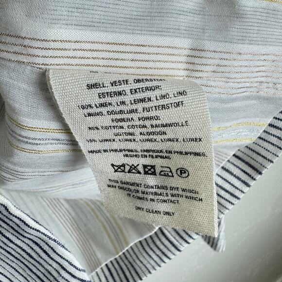 Anthropologie cartonier blue pin striped linen button front blazer 4 - Picture 5 of 12